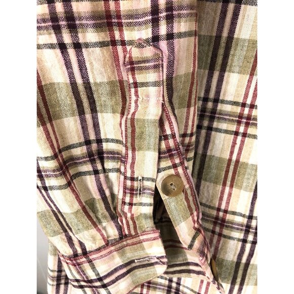 Terrain by Windsor Men's Size Large Plaid Linen Cotton Blend Button Up Shirt - Picture 5 of 8